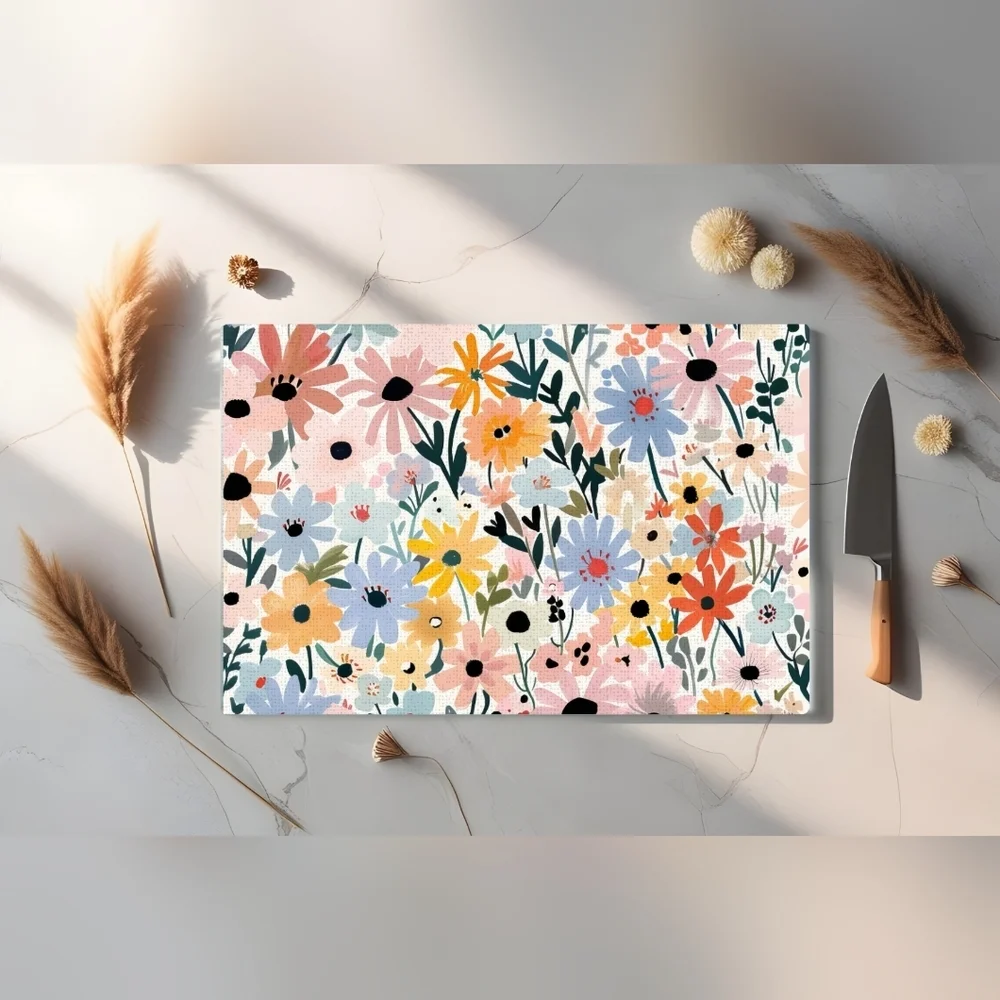 Colorful Floral Kitchen Cutting Board Size 11in. X 8in.